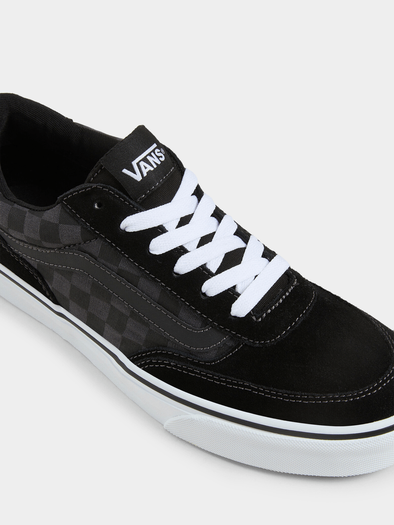 Vans Men's Brooklyn Black Charcoal Checkered Suede Canvas Low-Top Skate Shoe