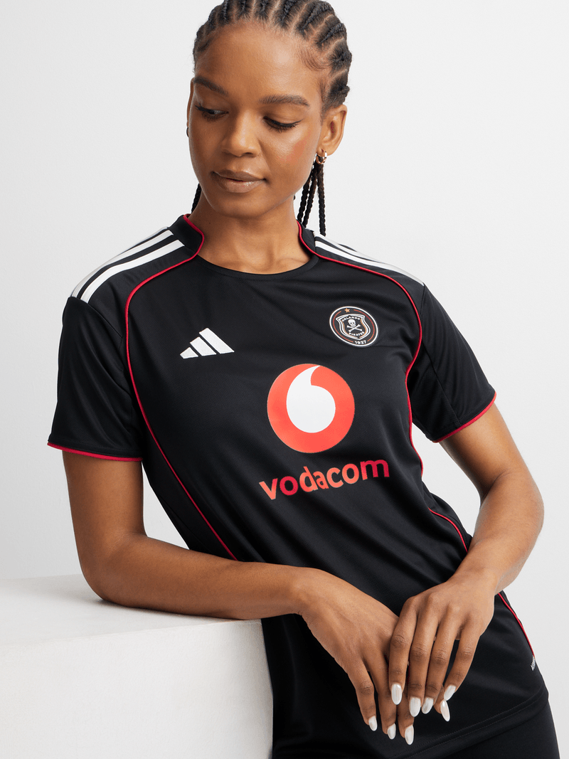 Adidas Women's Orlando Pirates Home Soccer Jersey 25/26 - Black/Red Stadium Kit