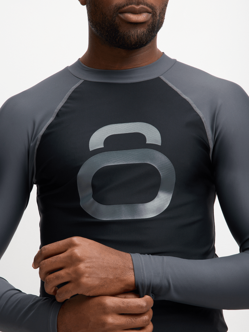 TS KB Men's Long Sleeve Grey Black Rash Vest: UV Sun Protection Swim Shirt for Water Sports