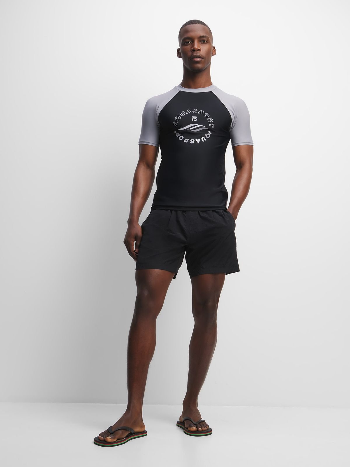 Men's TS Dual-Tone Grey/Black Short Sleeve Rash Vest Sun Protection