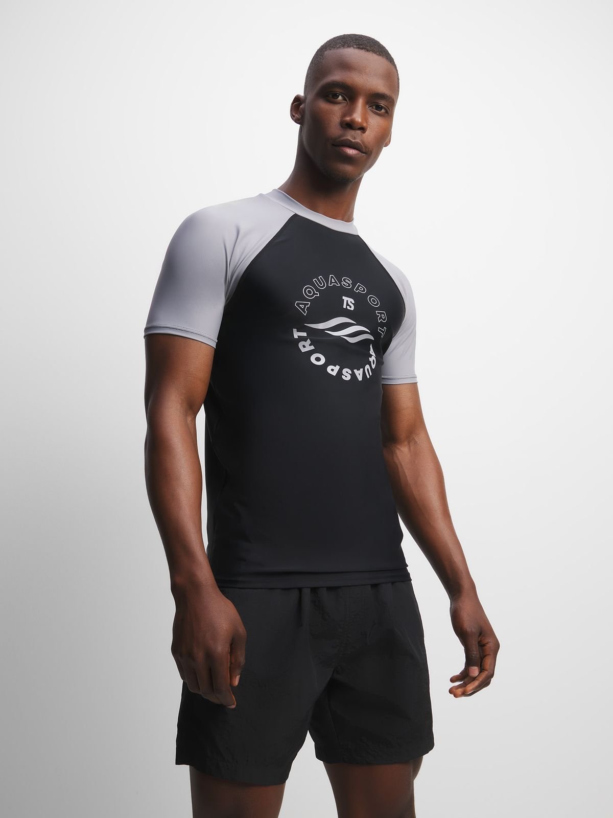 TS Men's Grey Black Short Sleeve Rash Vest – UV Protection Water Sports