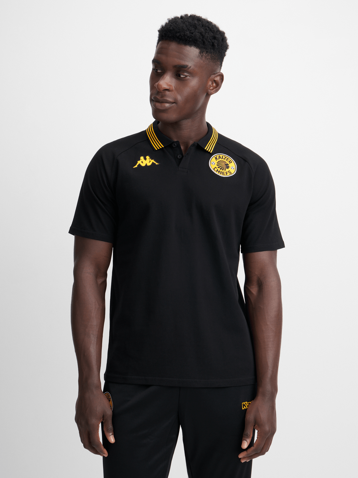 Kappa Men's Kaizer Chiefs Avrelod Black/Yellow Cotton Polo Golfer Shirt