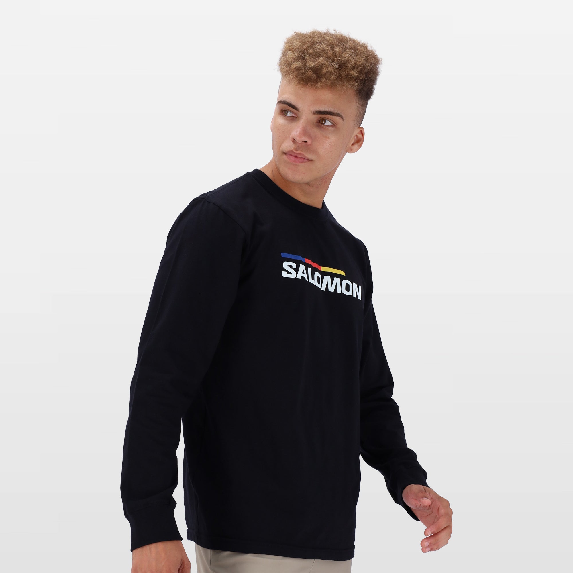 Salomon Men's Long Sleeve Racer T-Shirt: Performance Cotton, Front Logo Graphic