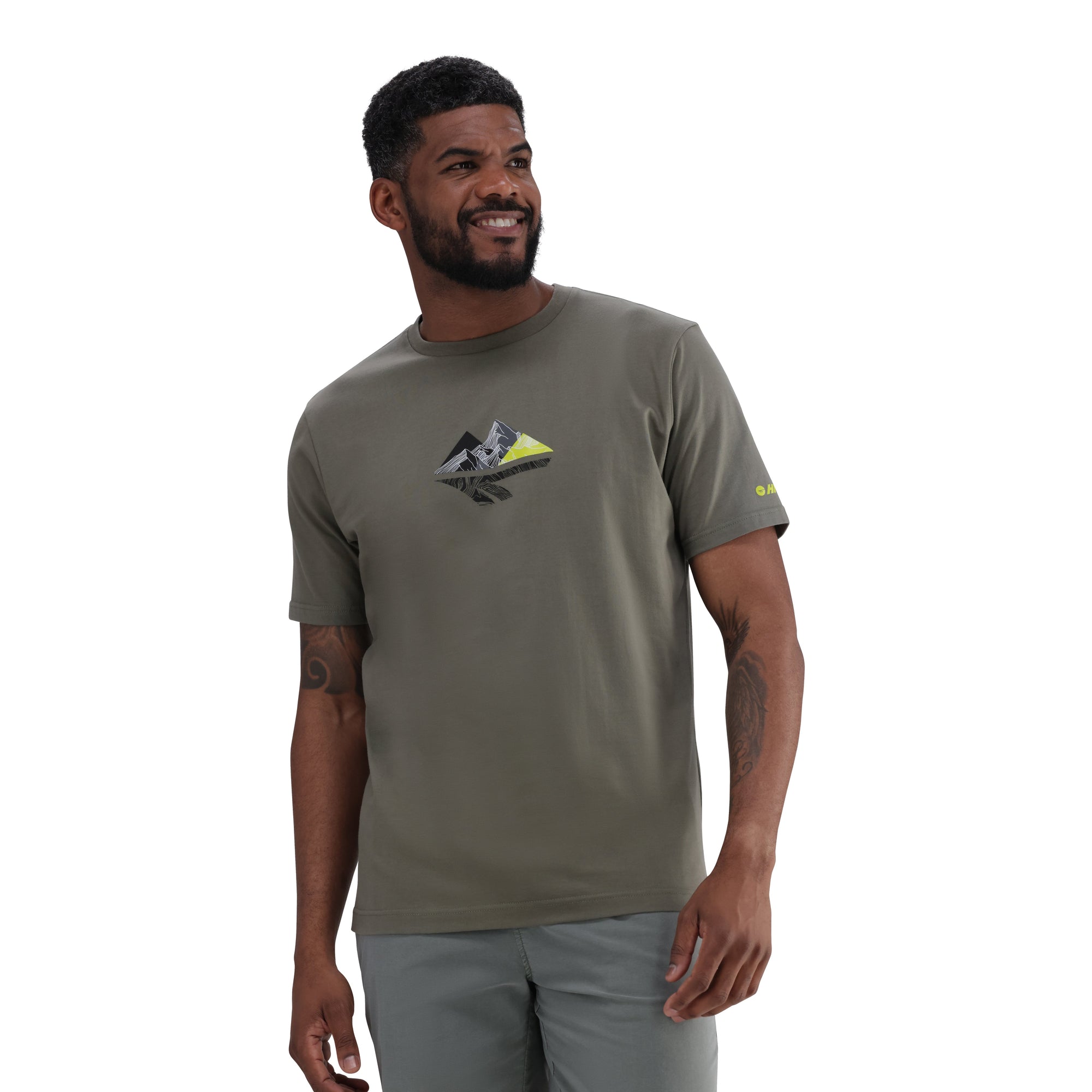 Hi-Tec Men's Pinnacle Dusty Olive Cotton Graphic Short Sleeve T-Shirt