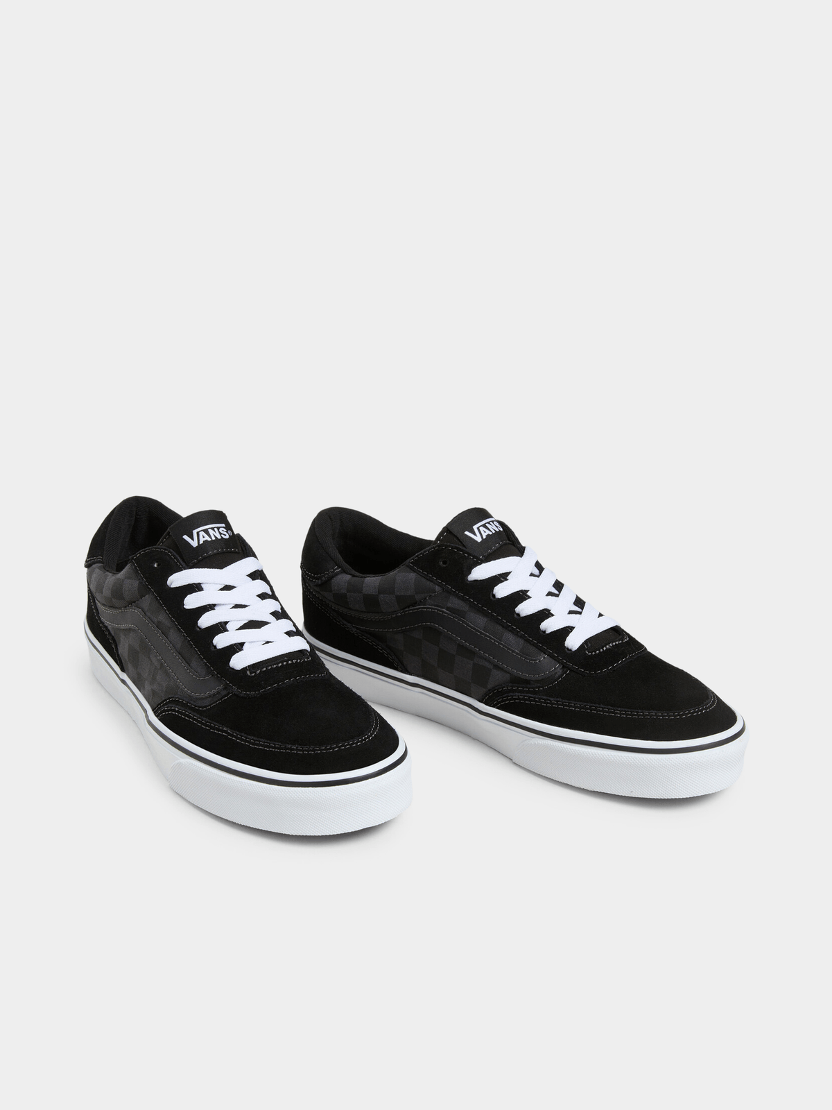 Vans Men's Brooklyn Black Charcoal Checkered Suede Canvas Low-Top Skate Shoe