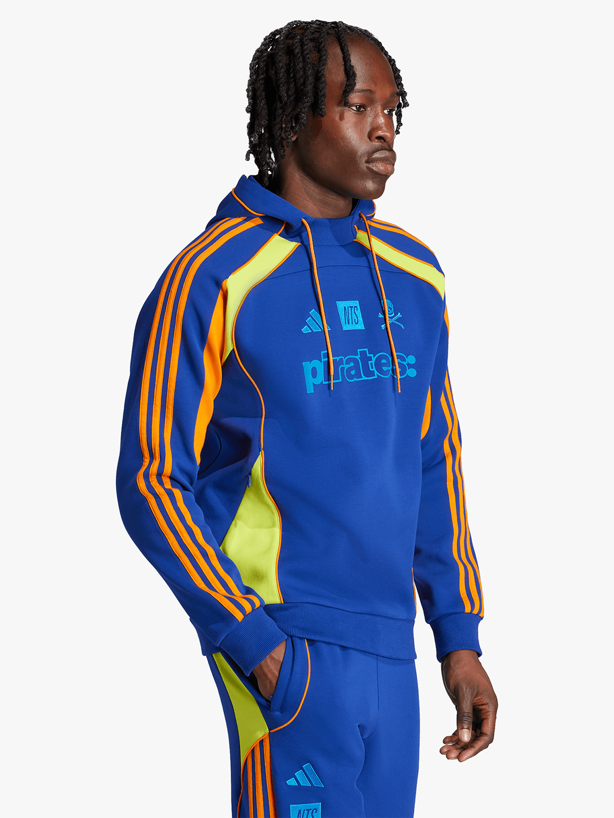 Adidas Men's Orlando Pirates NTS Navy Orange Football Hoodie with Graphic Design